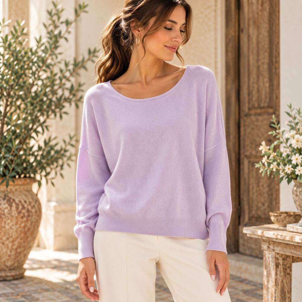 Tahari Cashmere Sweater Womens XL Lavender Lightweight Relaxed Pullover